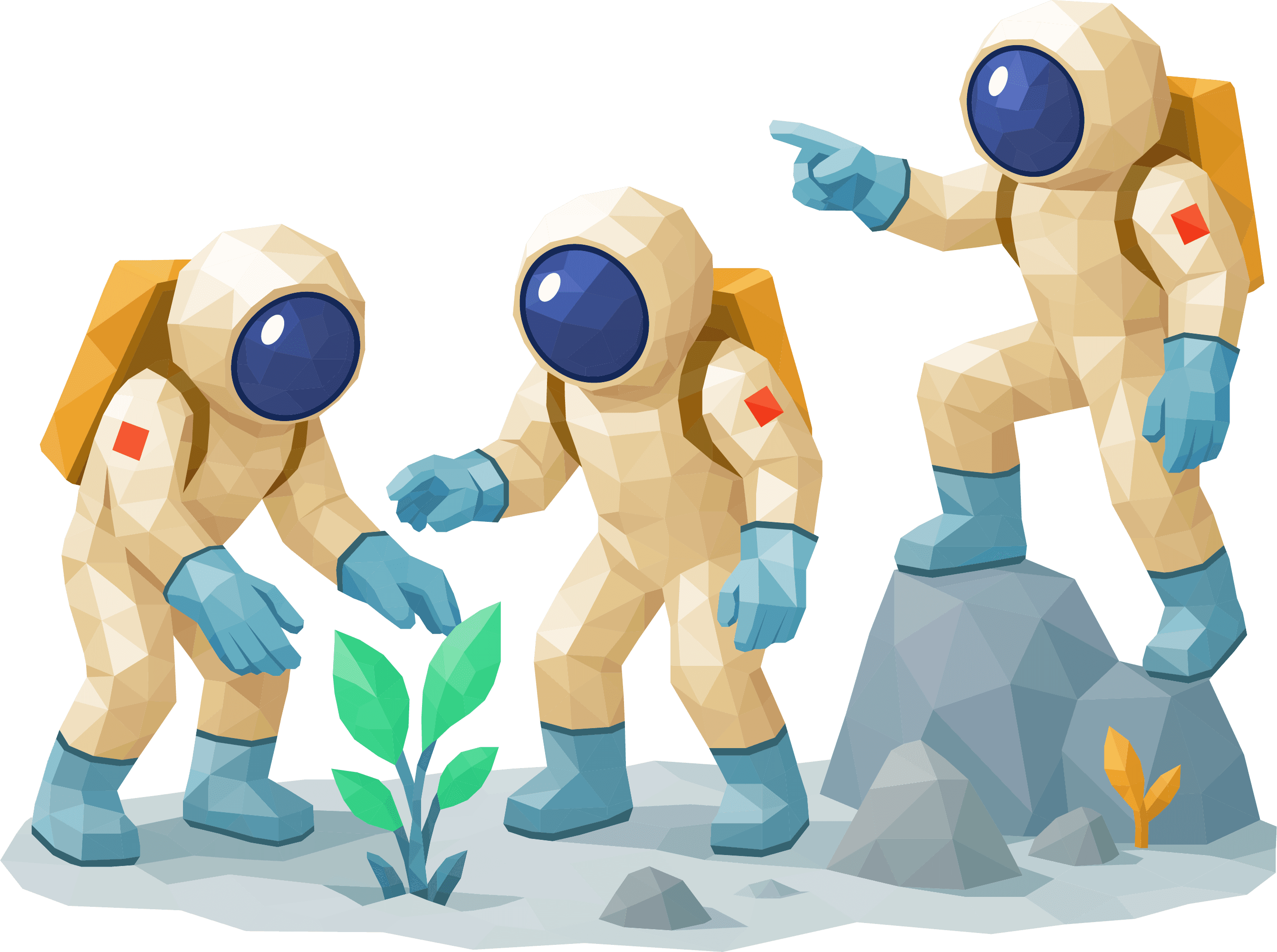 Astronauts finding a plant on a new planet
